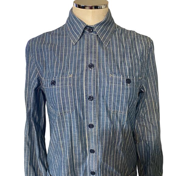 Lucky Brand Stiped Chambray Denim Jean Long sleeve Button Down Shirt Dress XS - Picture 4 of 10